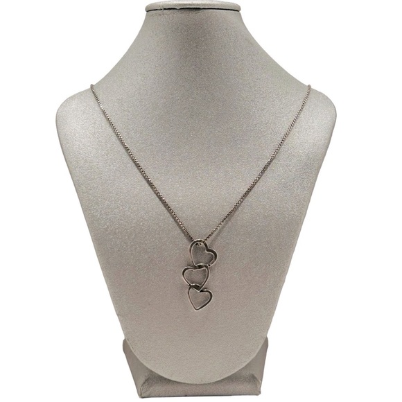 STERLING SILVER NECKLACE Triple floating hearts Box chain 20" Whimsical Like new - Picture 1 of 6